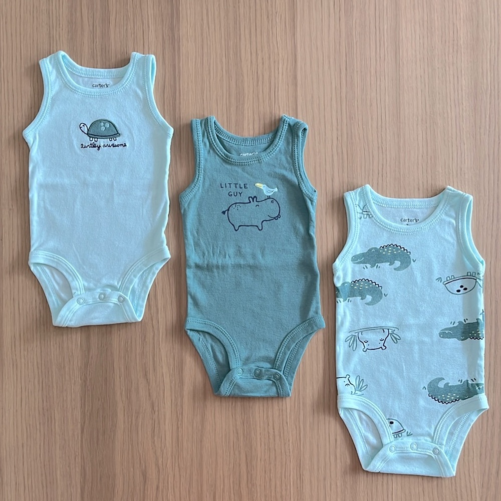 Carter’s, 3-pack animals baby onesies, size 0-3 months